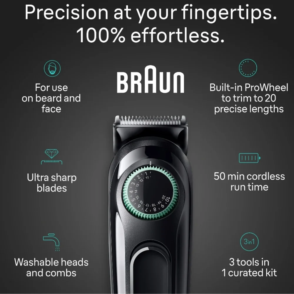Braun All-in-One Style Kit, 3-in-1 Electric Trimmer for Men,